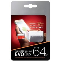 Карта памяти microSD Samsung Evo Plus UHS-3 (class 10) - 64GB + адаптер
