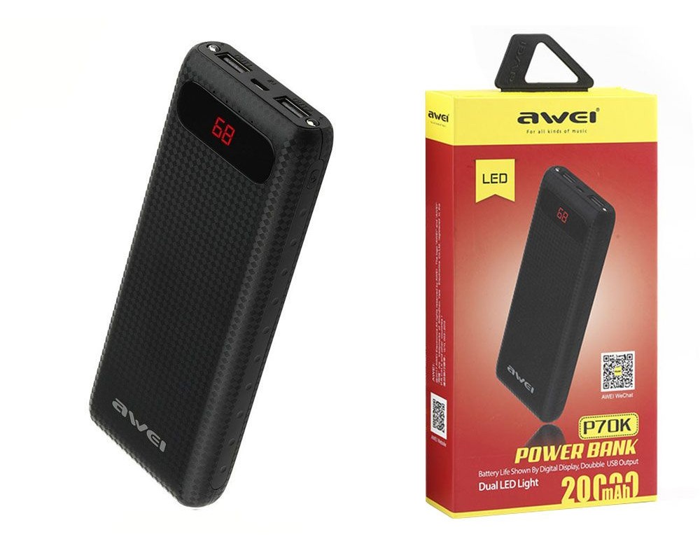 Портативное зарядное устройство Awei P70k 20000 mAh купить в Минске, power  bank Awei P70k 20000 mAh в наличии описание, фото, доставка